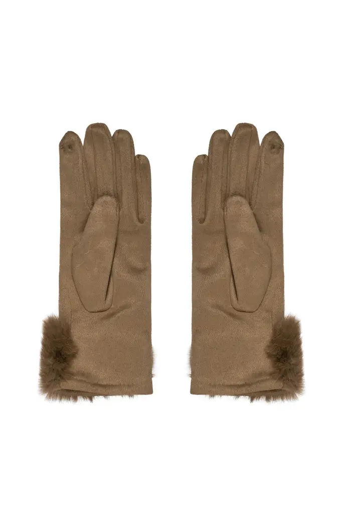 handschoenen suede look met faux fur camel Klein cadeau afbeelding